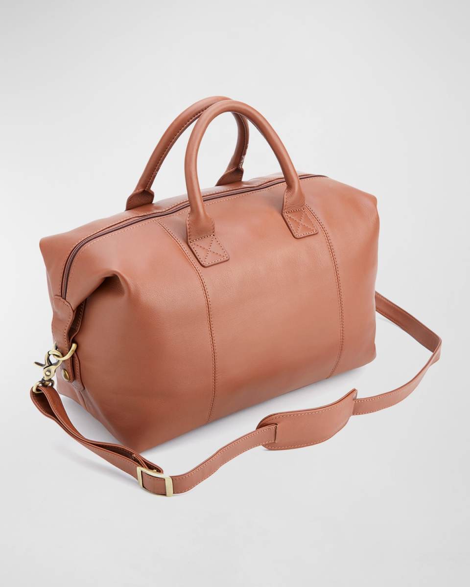 Monogrammed Leather Overnight Duffel Bag