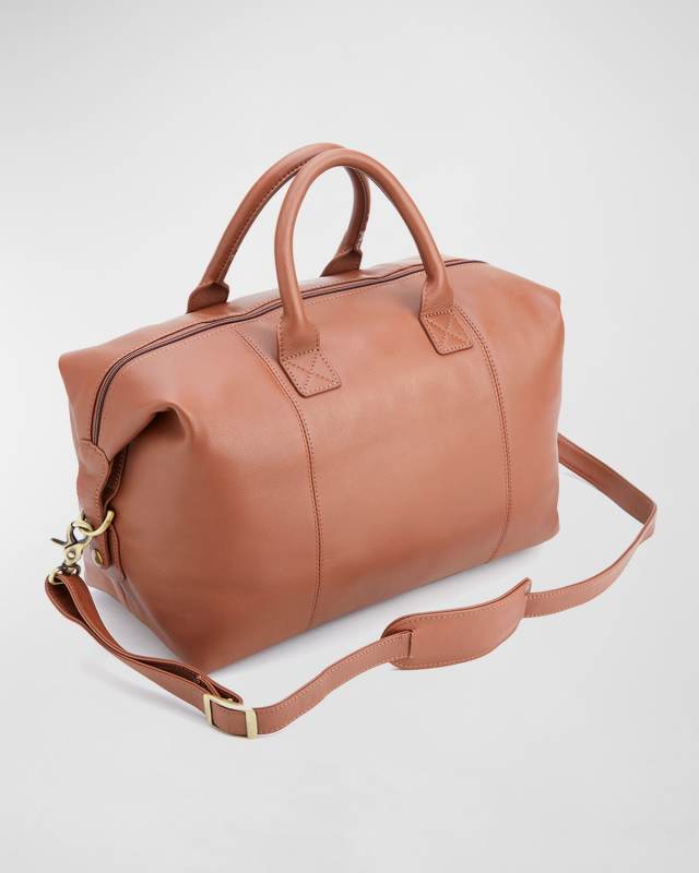 Monogrammed Leather Overnight Duffel Bag