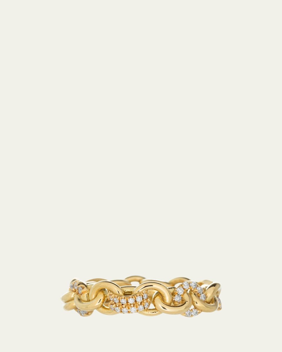 18K Yellow Gold Medium Fused Serpens Ring with Pave White Diamonds