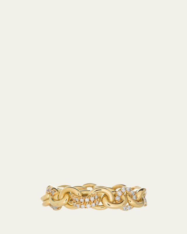 18K Yellow Gold Medium Fused Serpens Ring with Pave White Diamonds