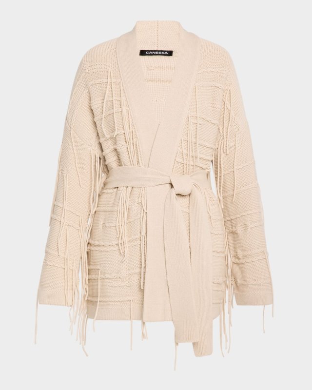 Butterfly Crochet and Fringe Cashmere Cardigan