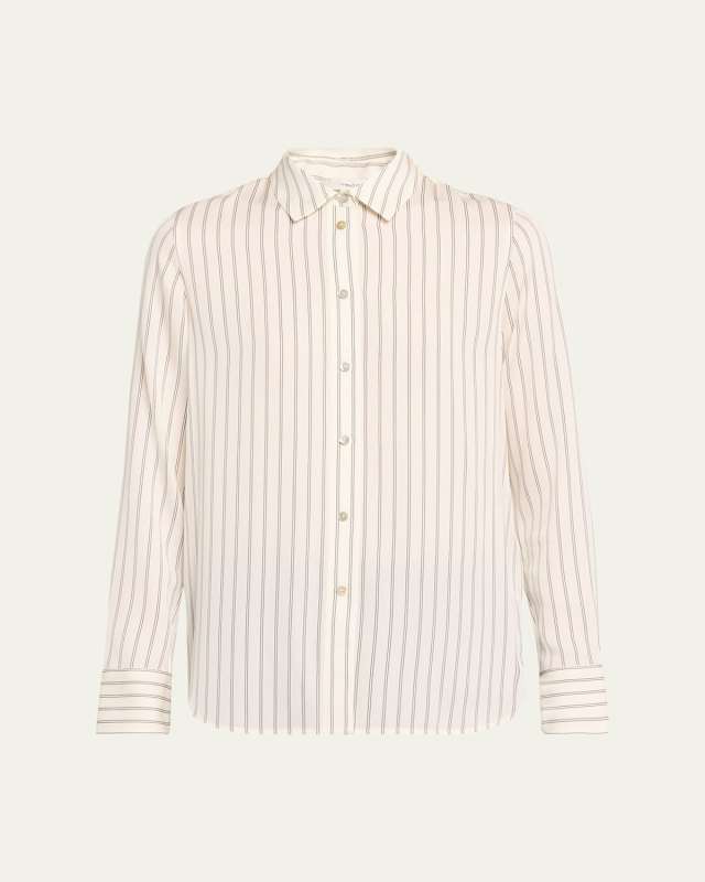 Slim-Fitted Silk Stripe Blouse