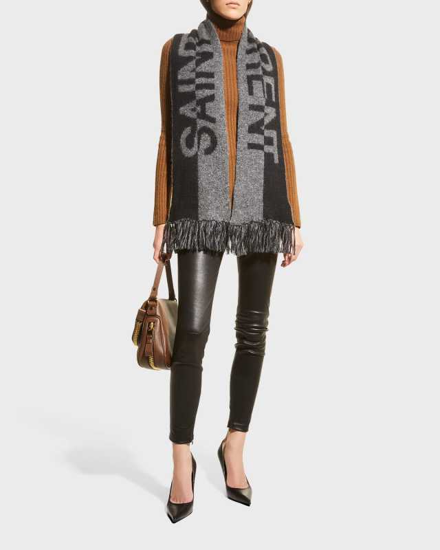Split Logo Fringe Wool Scarf