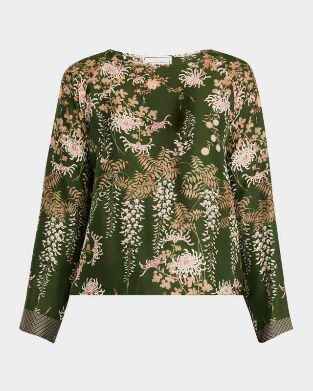 Floral-Print Silk Top