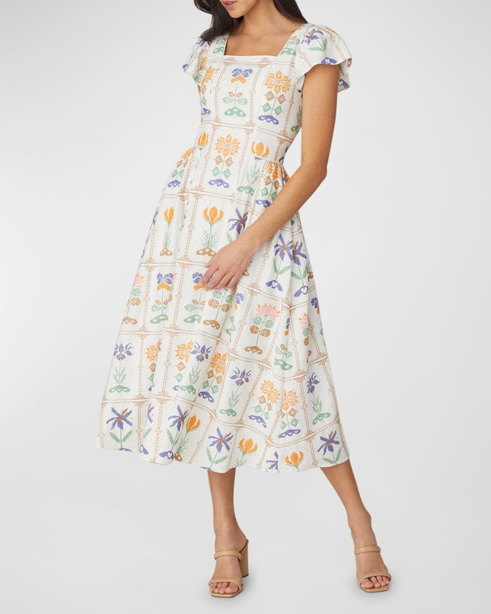 Willa Floral-Embroidered Midi Dress