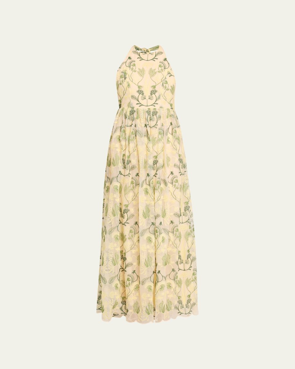Acanella Embroidered Tie-Back Maxi Dress