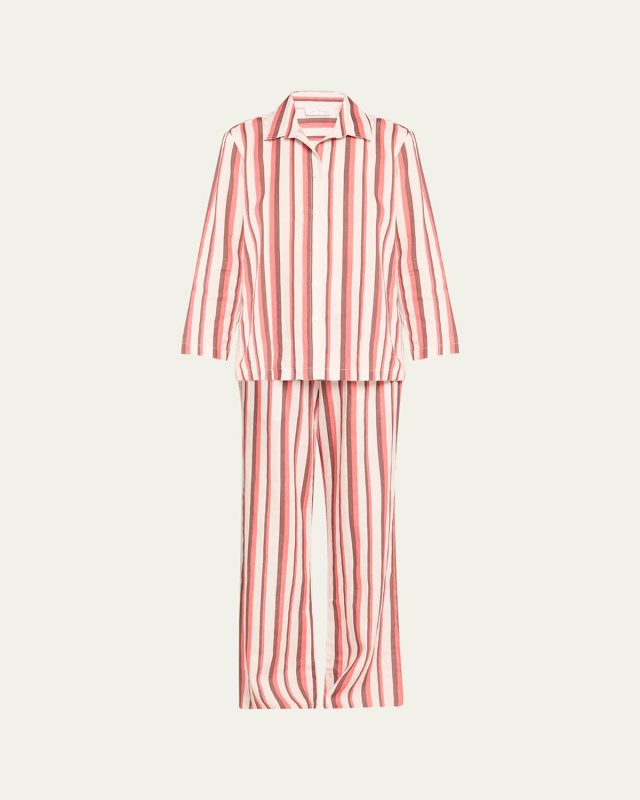 Striped Wide-Leg Linen Lounge Set