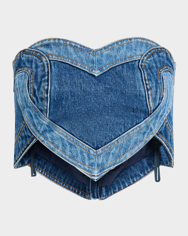 Patchwork Denim Heart Bandeau Top