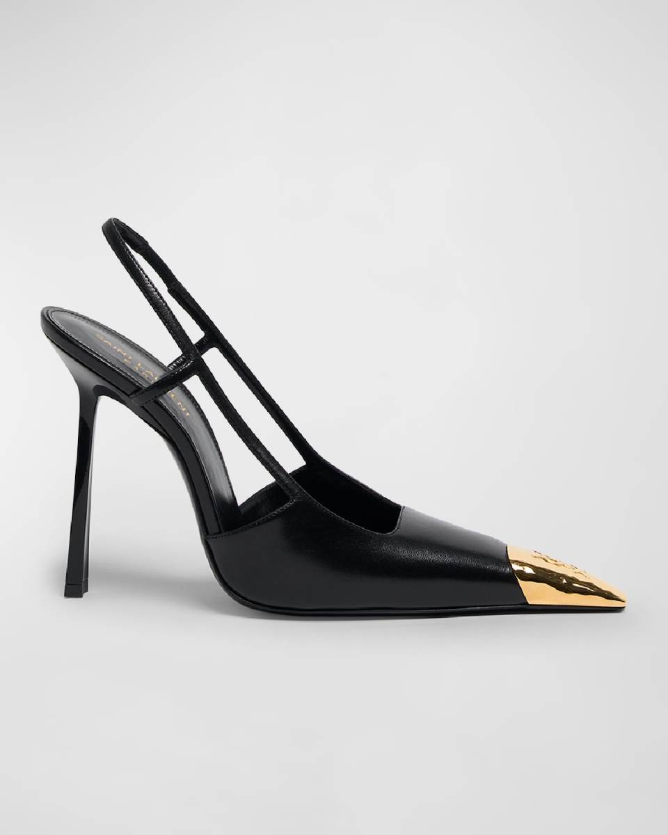 Jeanne Leather Metallic-Toe Slingback Pumps