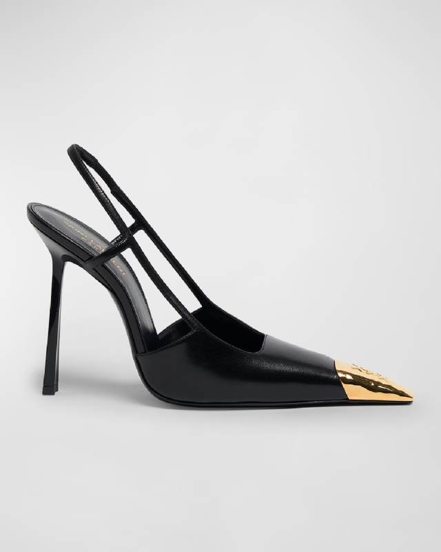Jeanne Leather Metallic-Toe Slingback Pumps