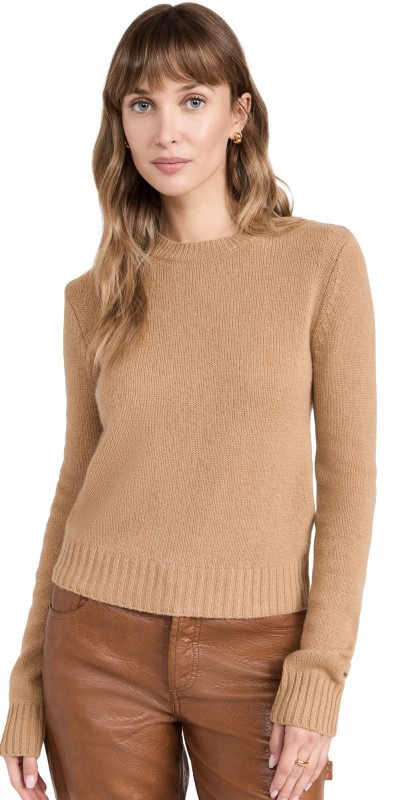 Enza Costa Pure Cashmere Crew Sweater Beige