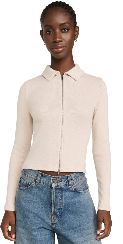 Madewell Long Sleeve Zip Up Top Natural