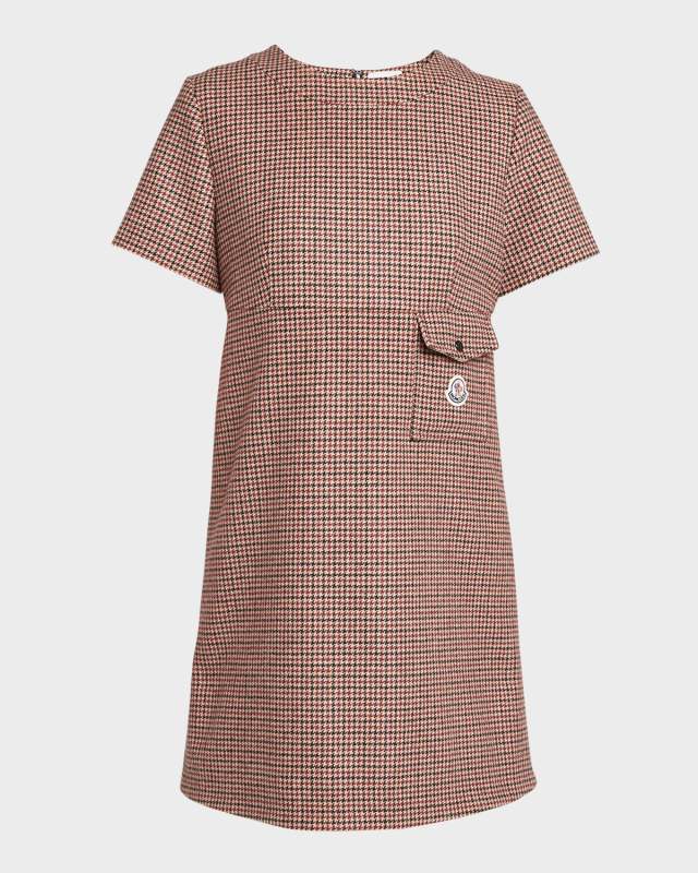 Houndstooth Wool Mini Dress