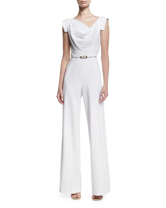 Jackie Cap-Sleeve Belted Wide-Leg Jumpsuit