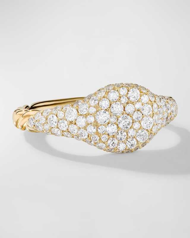 Sculpted Cable Pinky Ring with Diamonds in 18K Gold, 7mm, Size