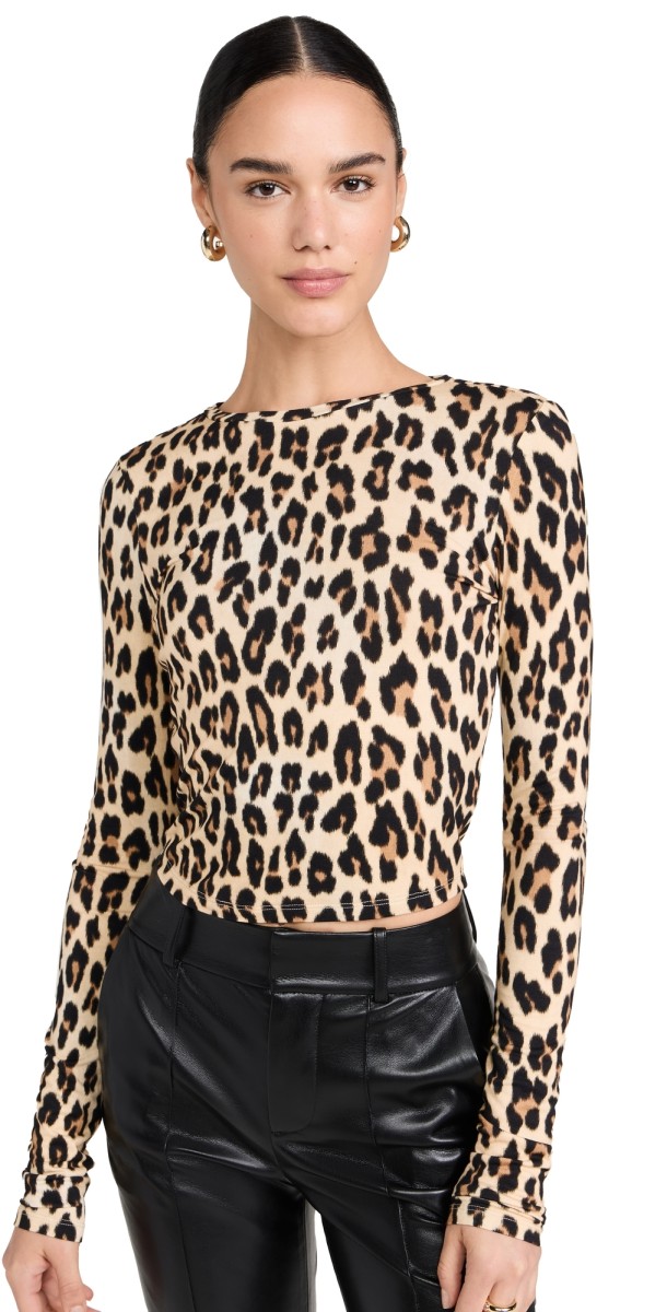 alice + olivia Delaina Crop Top Textured Leopard