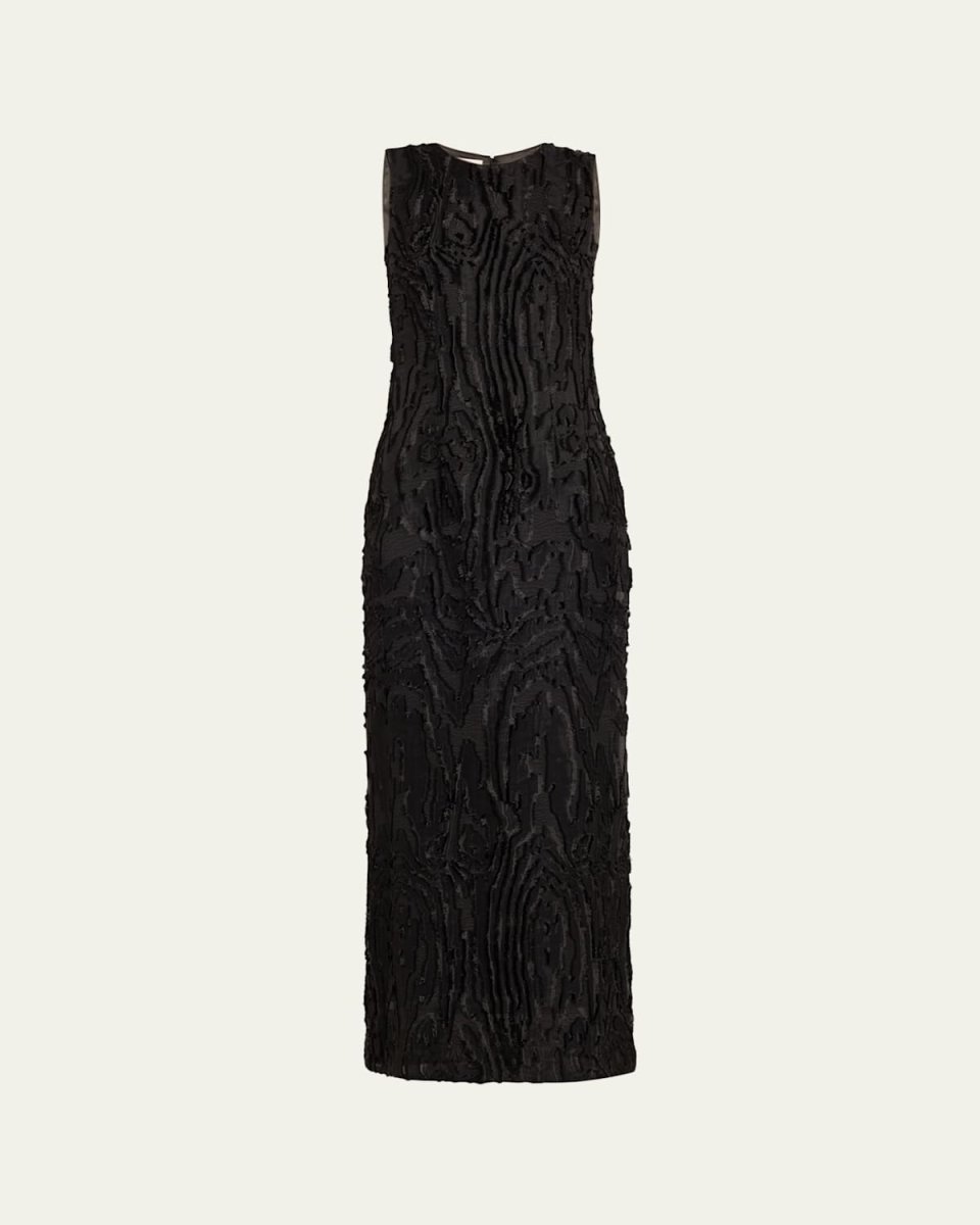 Fringed Jacquard Column Gown