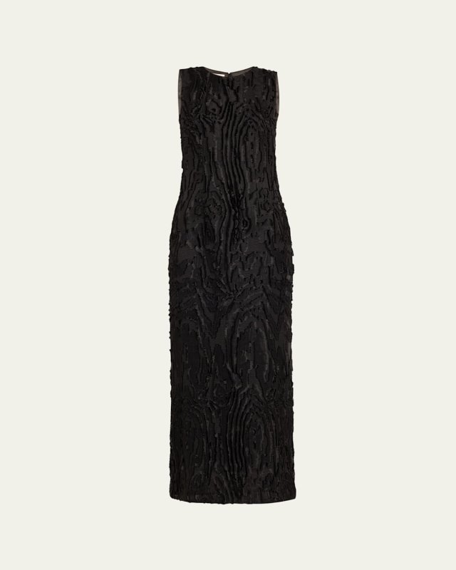 Fringed Jacquard Column Gown
