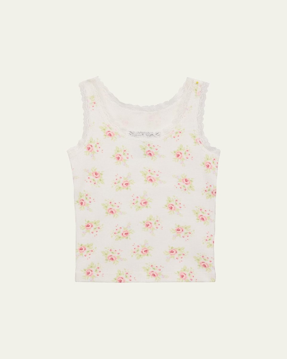 Girl's Wren Tween Lace Trim Ribbed Tank Top, Size S-