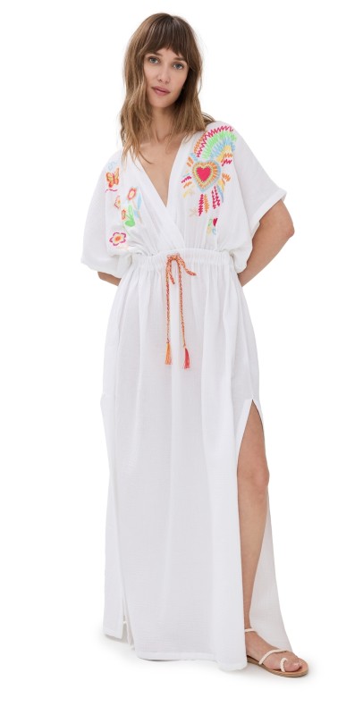 Mira Mikati Embroidered Drawstring Caftan White