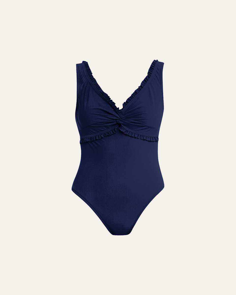 Ruffle Twist V-Neck Silent Underwire One-Piece Swimsuit