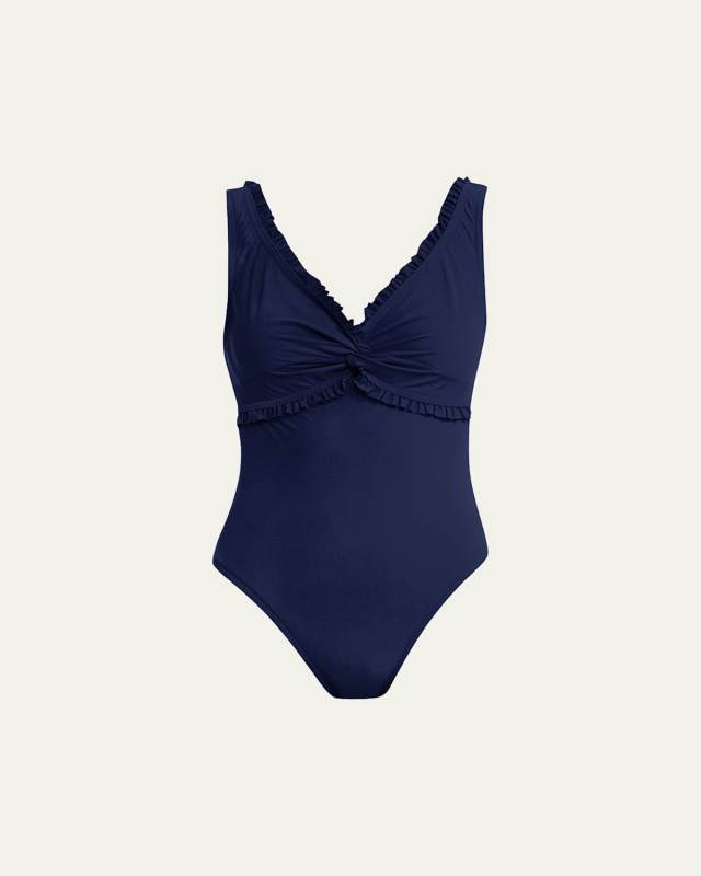 Ruffle Twist V-Neck Silent Underwire One-Piece Swimsuit