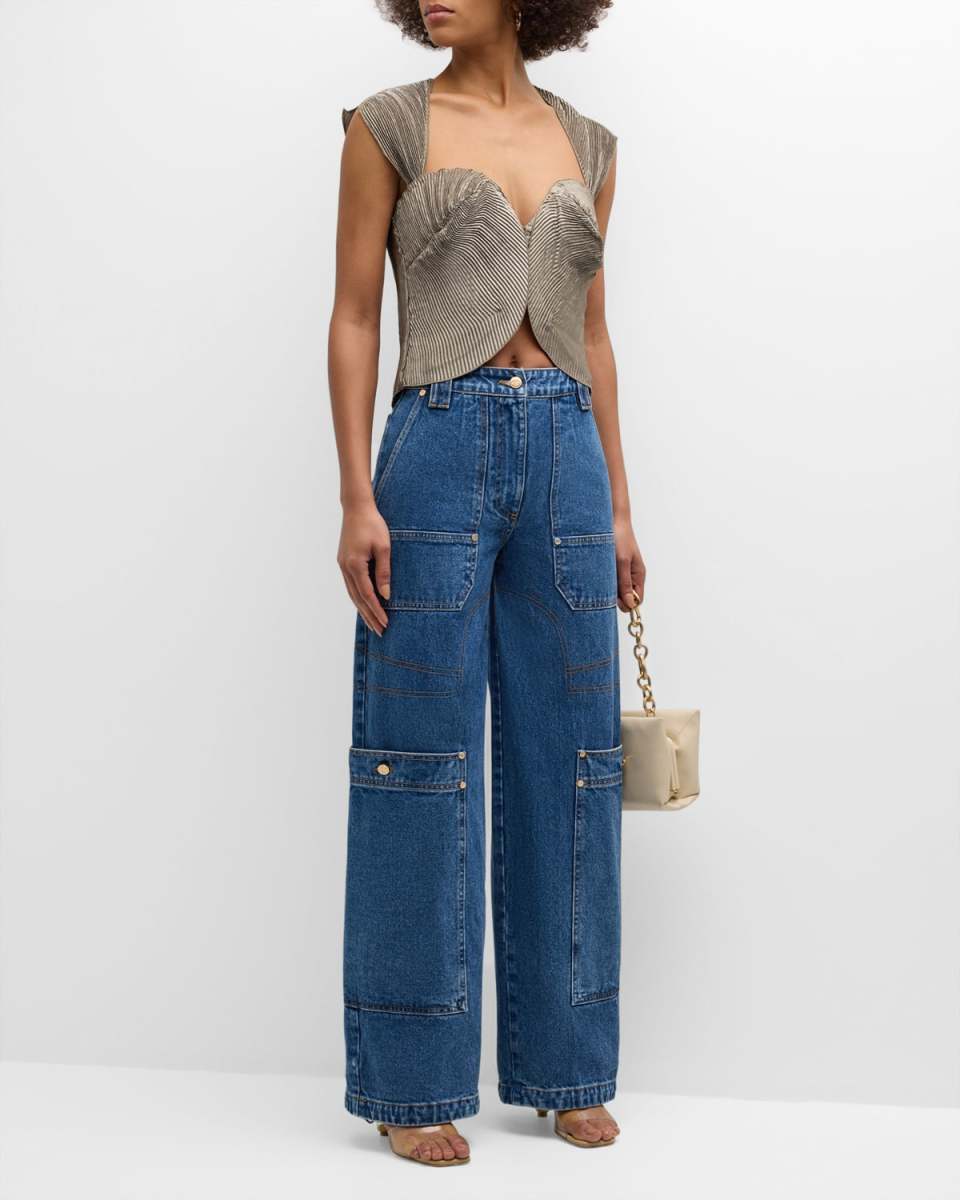 Wynn Wide-Leg Denim Cargo Pants