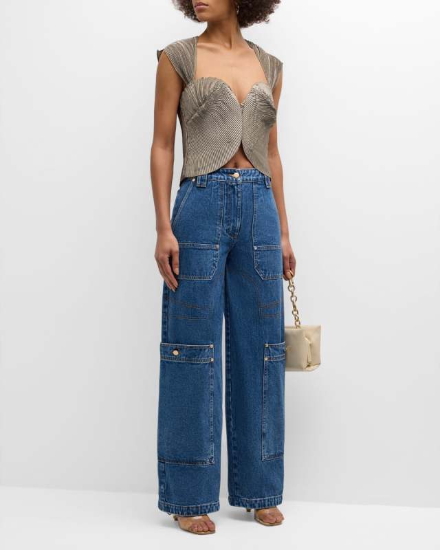 Wynn Wide-Leg Denim Cargo Pants