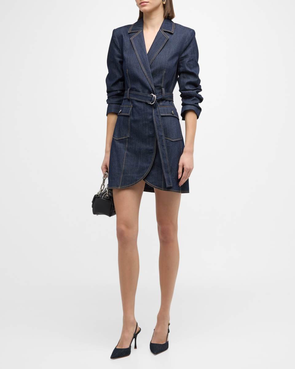 Jenessa Belted Denim Mini Wrap Shirtdress