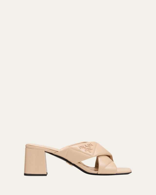 Quilted Lambskin Crisscross Slide Sandals