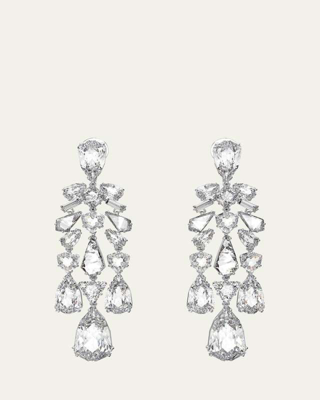 Mesmera Rhodium-Plated Mix-Cut Crystal Dangle Earrings