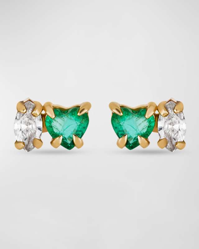 Emerald Luxe Stud Earrings with Diamonds