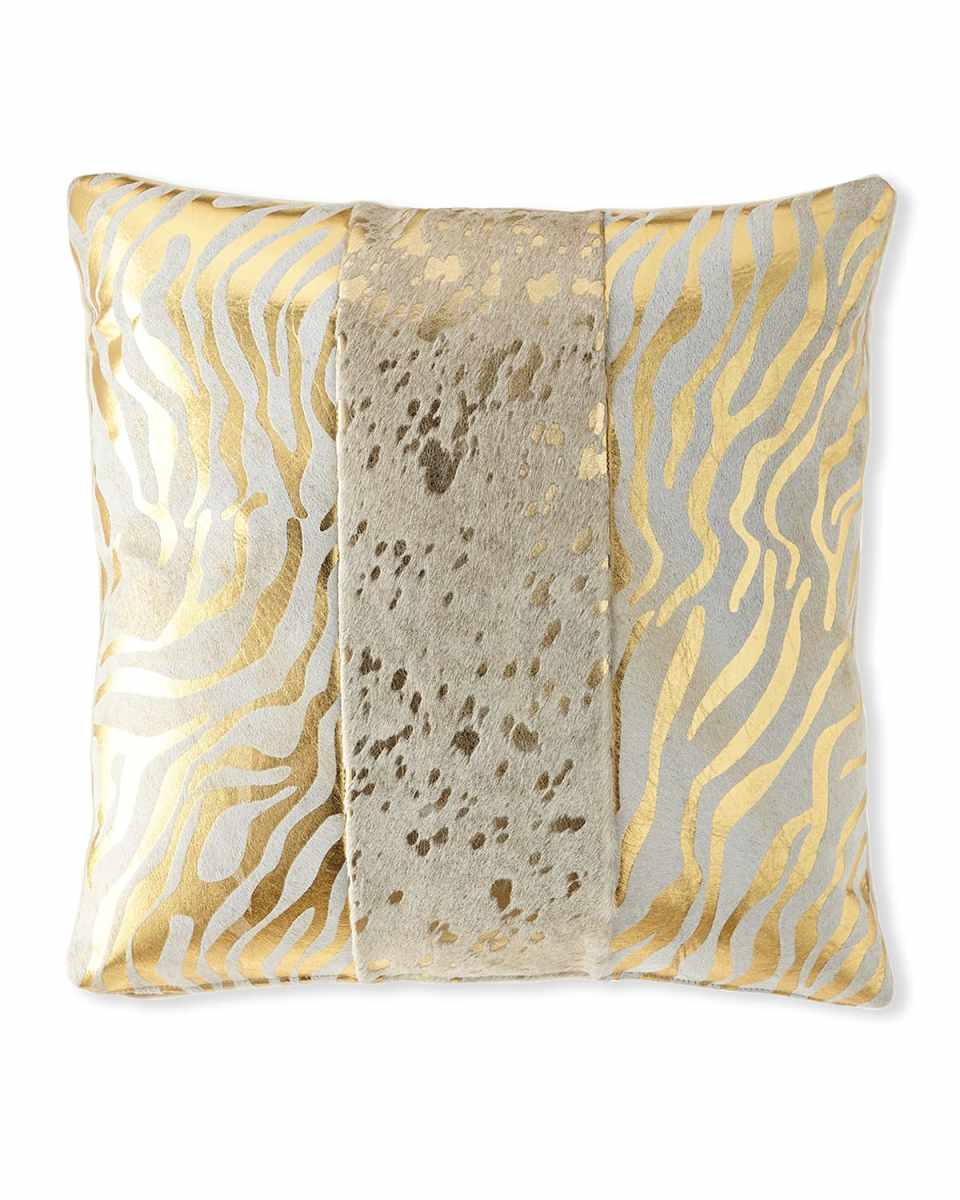 Colorblock Zebra & Spots Hair Hide Pillow, 19"Sq.