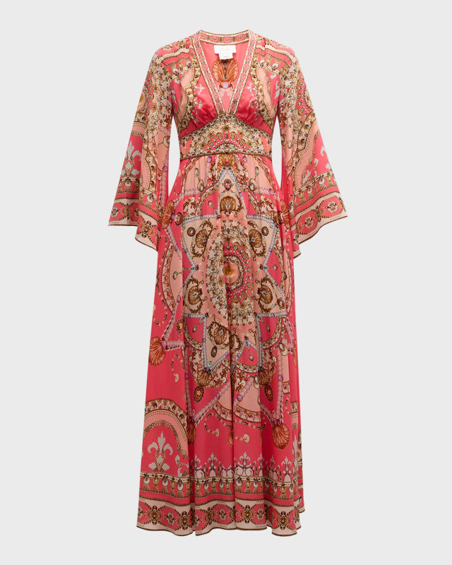 Shell Games Kimono-Sleeve Maxi Dress Coverup