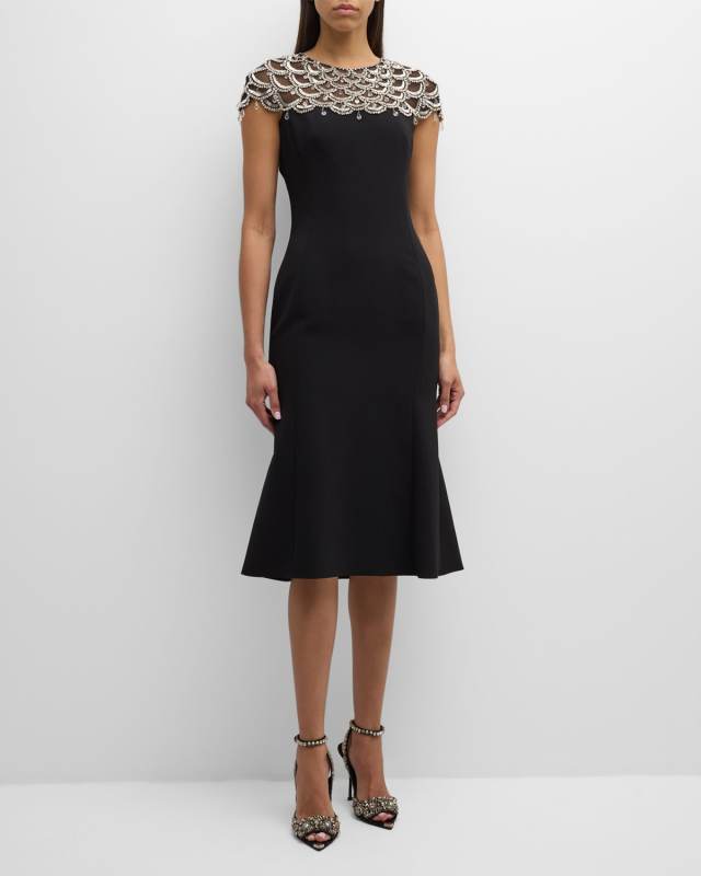 Melody Crystal Cap-Sleeve Trumpet Dress