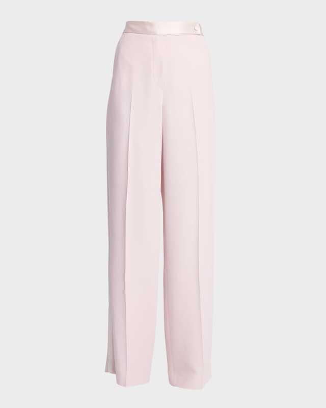High-Rise Satin Side-Stripe Wide-Leg Tuxedo Pants