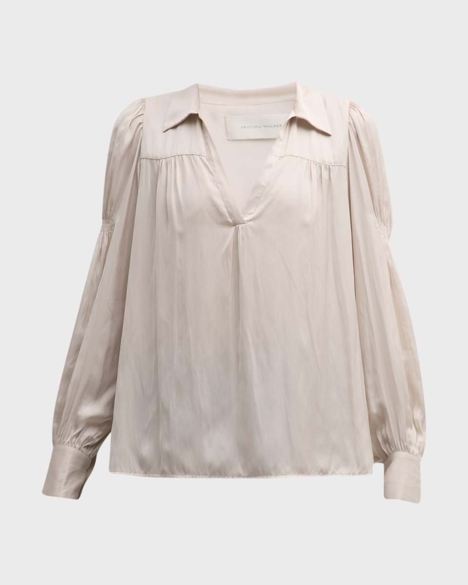 Anson Ruched Puff-Sleeve Blous