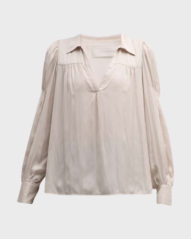 Anson Ruched Puff-Sleeve Blous