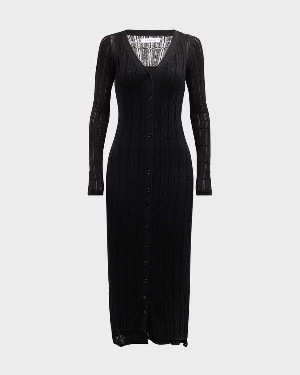 Pointelle-Knit Cardigan Midi Dress