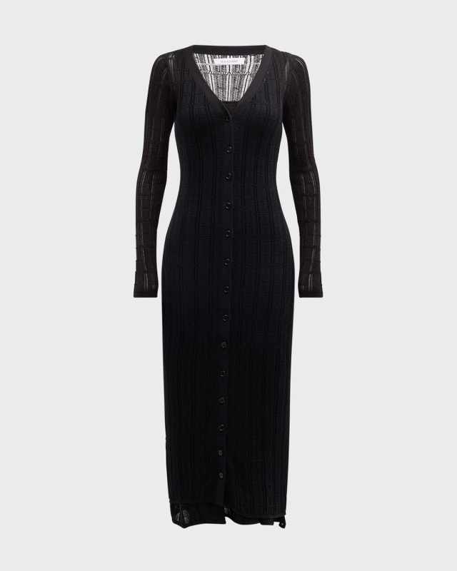 Pointelle-Knit Cardigan Midi Dress