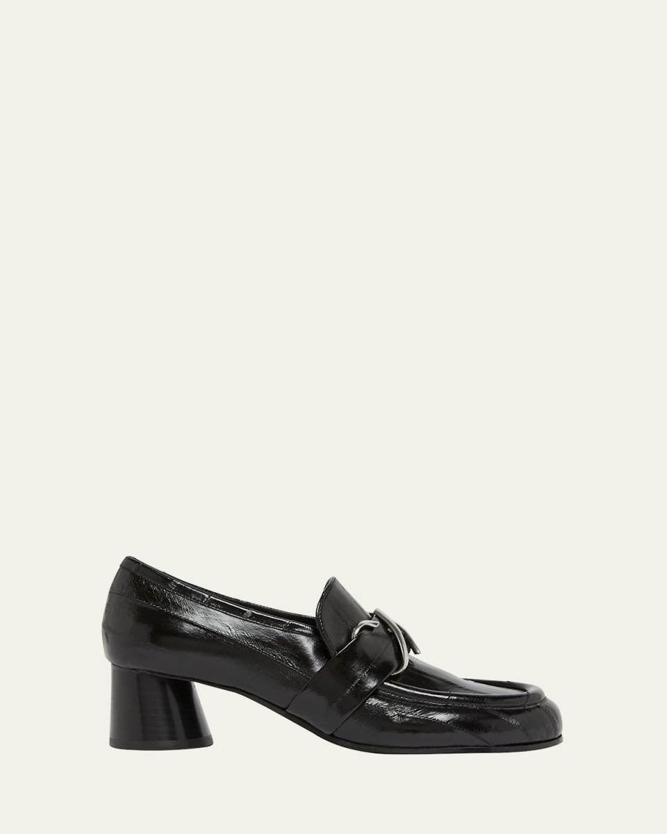 Leather Monogram Slip-On Heeled Loafers