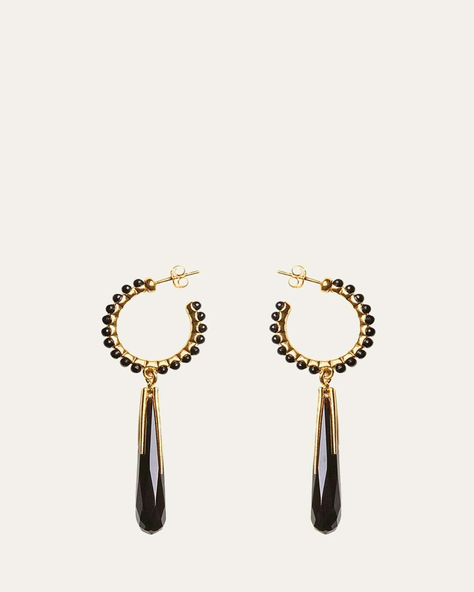 Mourning Onyx and Beaded Hoop Earrings