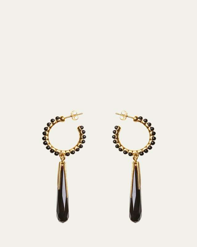 Mourning Onyx and Beaded Hoop Earrings