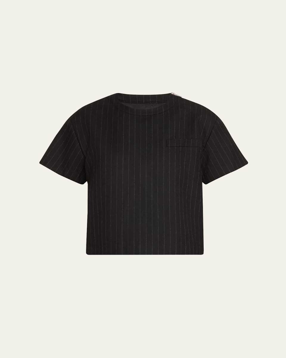 Chalk Stripe Zip Shoulder Wool Top