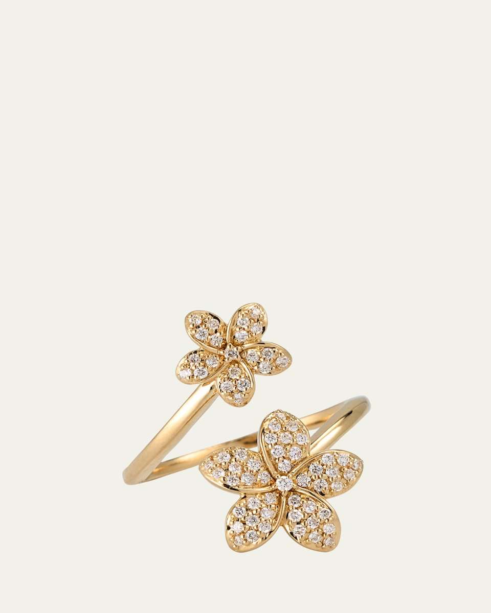 14k YG Diamond Plumeria Wrap Ring, Size