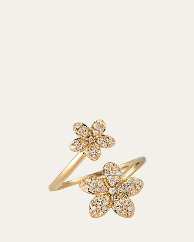 14k YG Diamond Plumeria Wrap Ring, Size