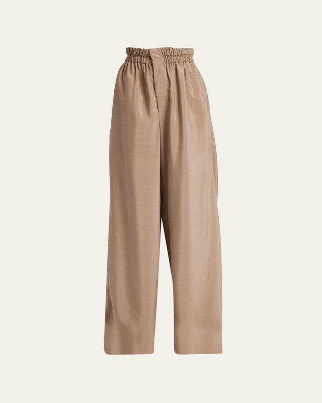 Oversized Elasticized Waistband Wide-Leg Trousers