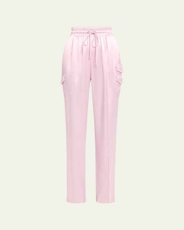 Sarie Satin Drawstring Straight-Leg Pants