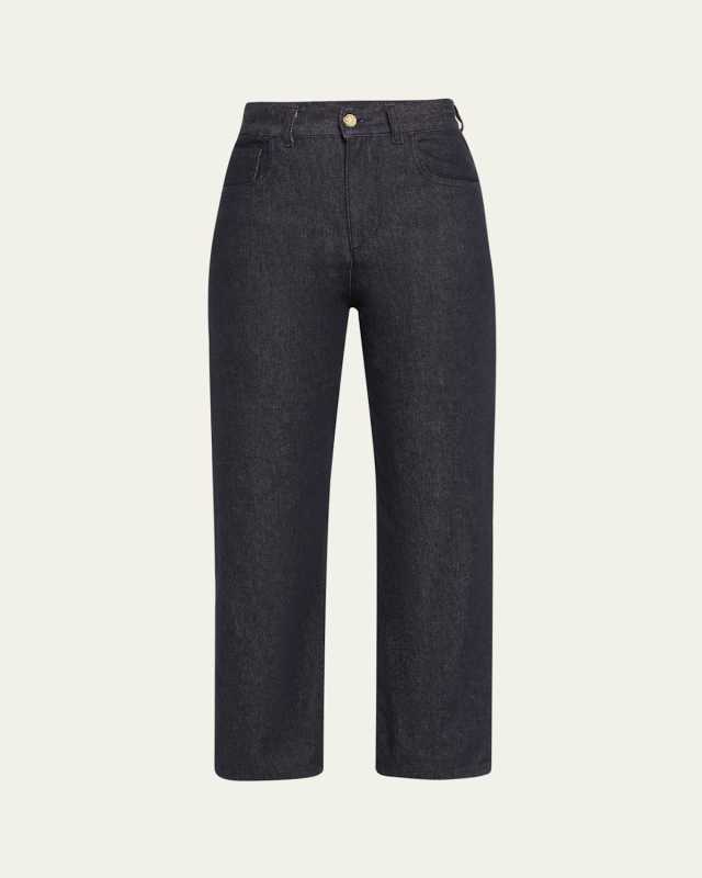 Mid-Rise Straight-Leg Cotton Stretch Trousers