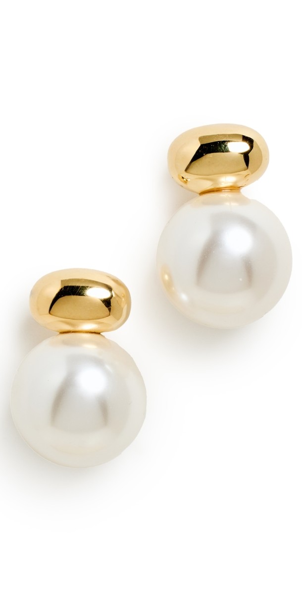 SHASHI Gold Pearl Stud Drop Earrings Pearl